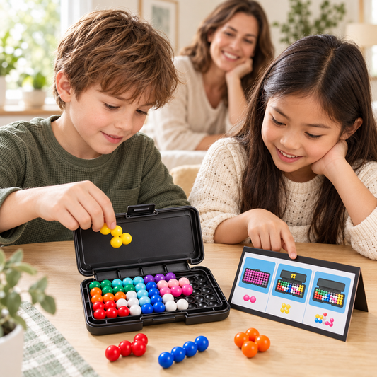 Deux enfants et leur maman jouent à l'IQ Puzzle 3D