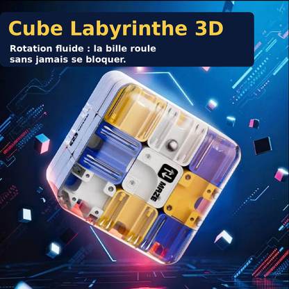 Rotation fluide du cube labyrinthe, la bille roule sans se bloquer