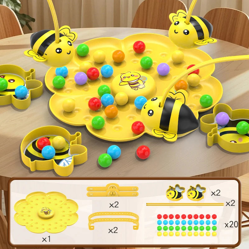 Jeu des abeilles : plateau fleur, billes colorées et bandeaux